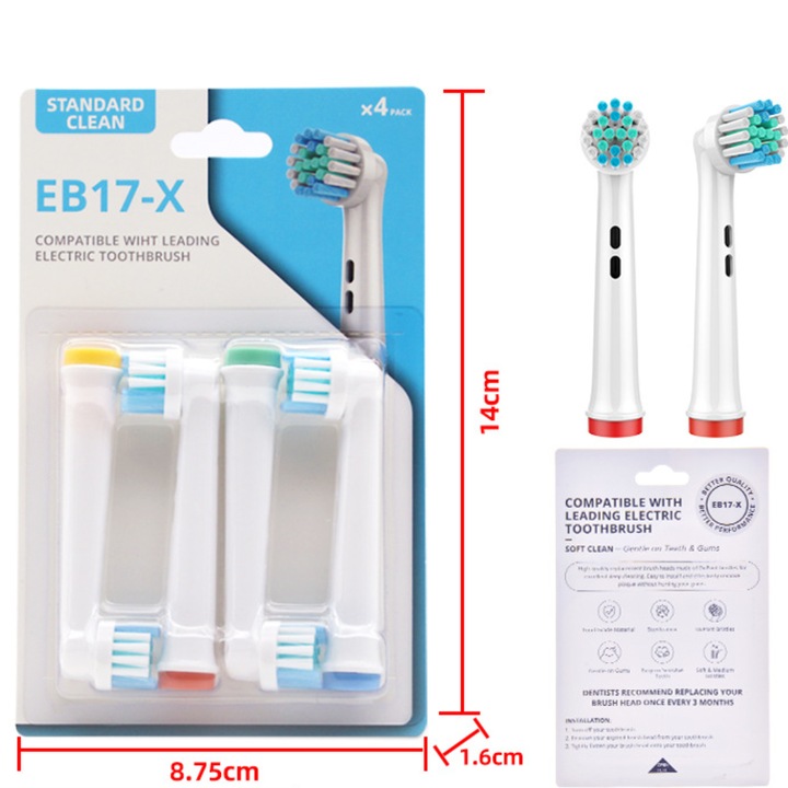 Set 4 capete de înlocuire pentru periuță electrică EB17-X, dimensiune 7, 2x1, 5x2, 1cm, pentru gingii sensibile