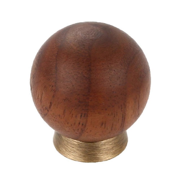 Maner rotund din lemn de nuc si alama, 25x25x27mm, stil frantuzesc, set 1 maner cu surub