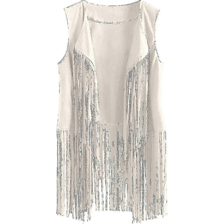 Vesta franjuri pentru femei, stil 70s, bej, marime S, set de imbracaminte casual de vara