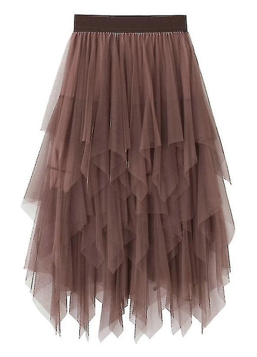 Fusta lunga, plasa, talie elastica, maro, One Size INTL