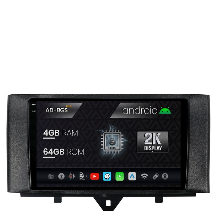 Navigatie Autodrop 2K Smart Fortwo (2010-2015), Android OS, S-Quadcore, 4GB RAM, 64GB ROM, 9.5 Inch - AD-BGS90042K, AD-BGRKIT409