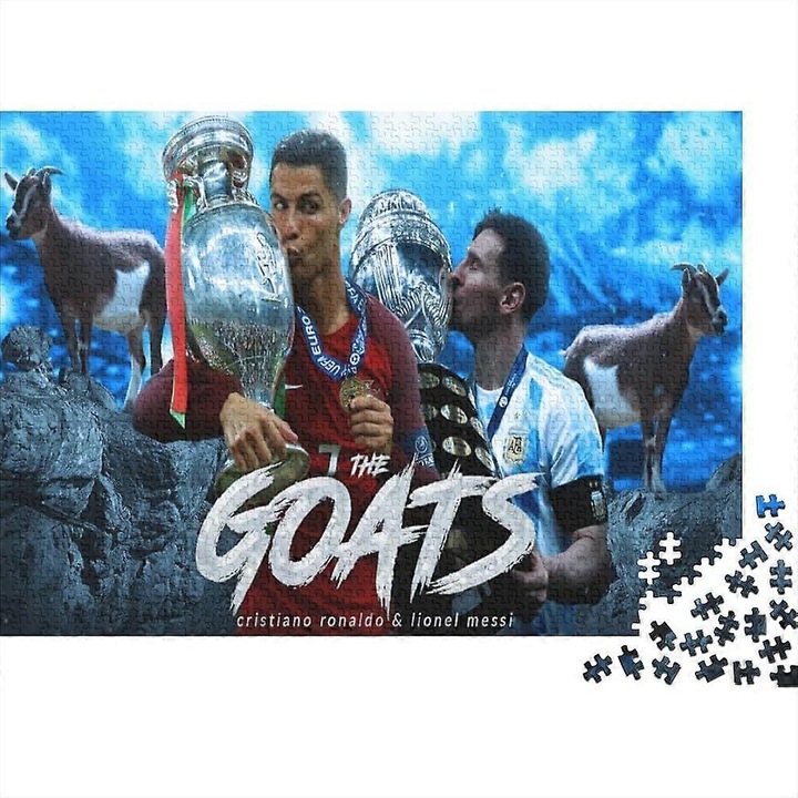 Puzzle 1000 darabos, Messi vs Ronaldo, mérete 75x50cm, tartós anyag, felnőtteknek és gyerekeknek
