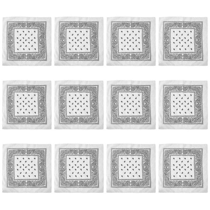 12 db-os női sál szett, kasmír virág mintával, 54x54cm, fehér