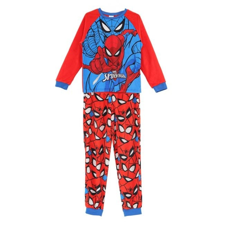 Téli pizsama fiúknak, bársonyos és meleg, Spiderman mintával, piros-kék, Többszínű