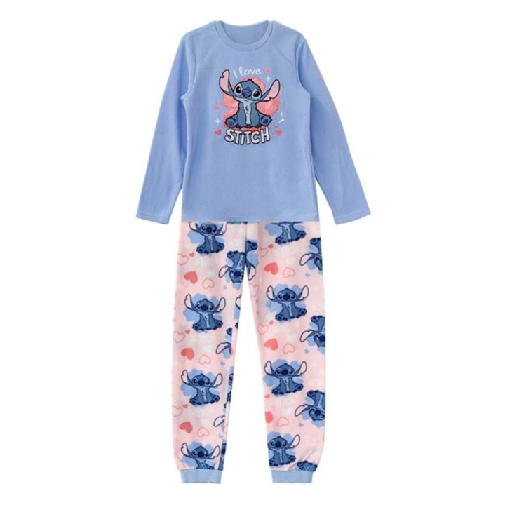 Pijama de Iarna pentru Copii, Fleece Calduros, Roz-Bleu, Model Stitch, Moale si Confortabil, Multicolor
