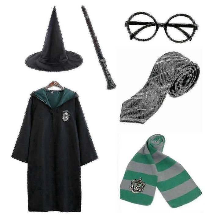 Costum de petrecere Harry Potter, set 6 piese, culoare albastra, dimensiune universala
