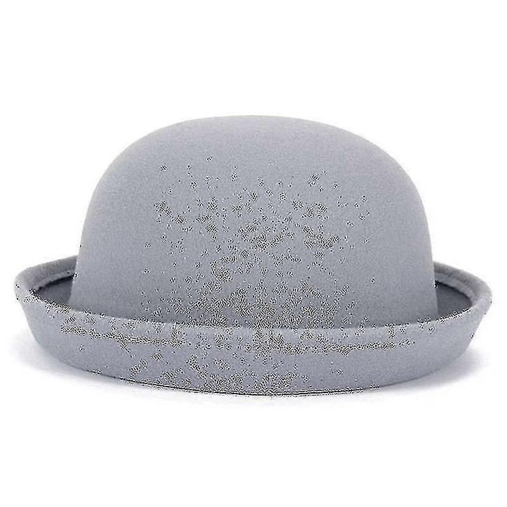 Caciula fedora din lana pentru femei, gri, dimensiune ajustabila 52-54cm, stil casual