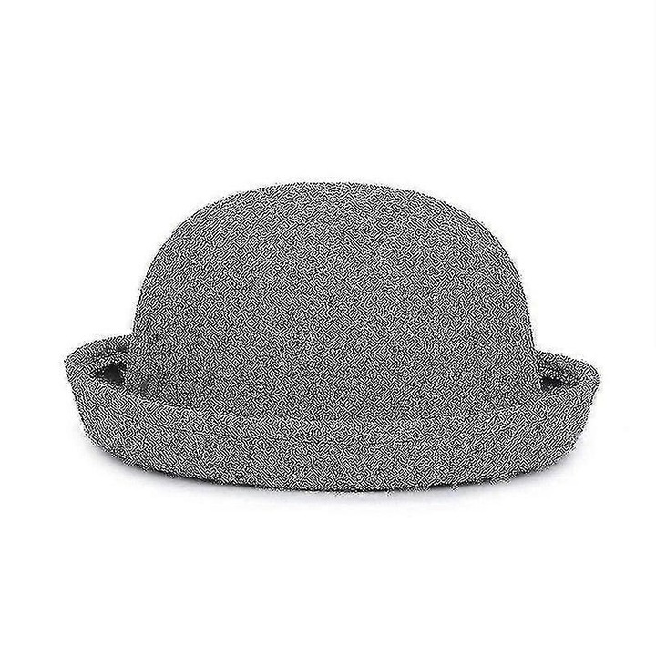Caciula Fedoras pentru femei, gri, dimensiune ajustabila 52-57cm, din lana si poliester