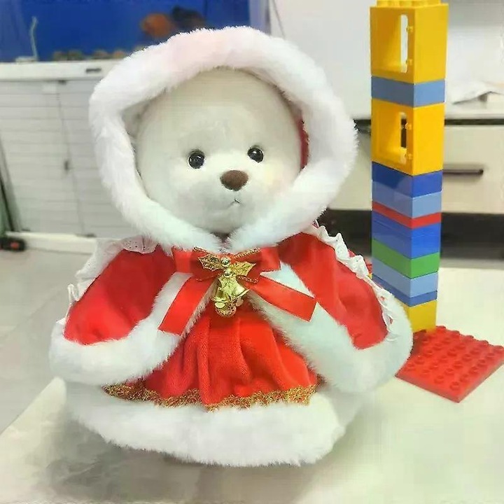 Jucarie de plus, 30cm, ursulet handmade, costum schimbabil, pentru fetite, cadou de Craciun