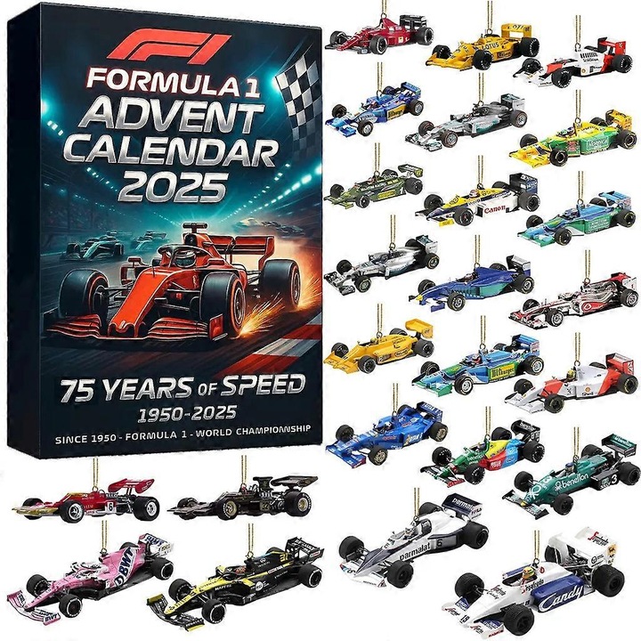 Adventi naptár 2025 Formula 1, interaktív, fiataloknak, 7-14 év, színes doboz