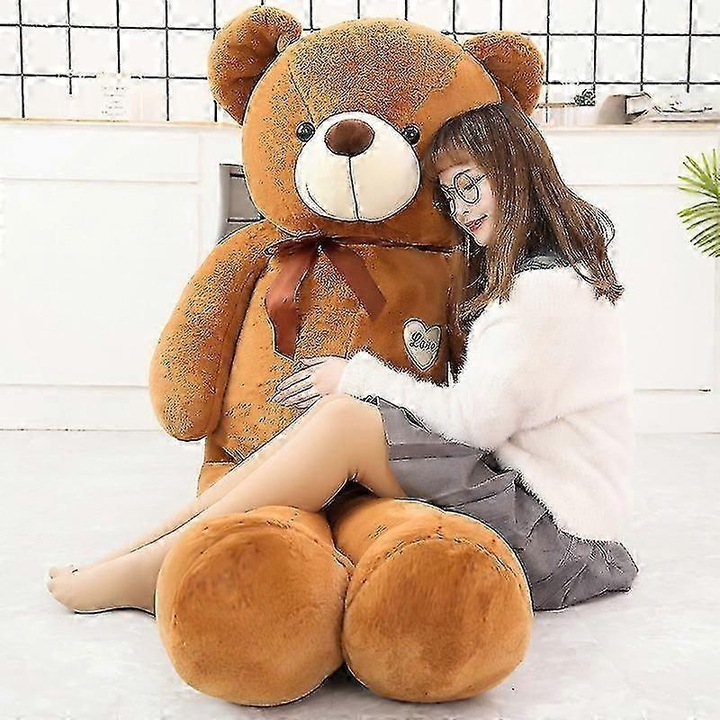 Голямо плюшено мече "ОБИЧАМ ТЕ", 80/100см, тъмнокафяв цвят, подарък за рожден ден