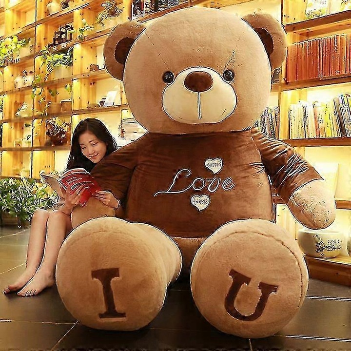 Голямо плюшено мече "I LOVE YOU", 80/100см, детска играчка, подарък за рожден ден, кафяв цвят