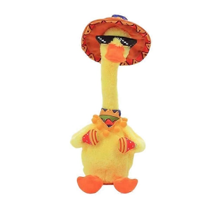 Jucarie de plus rata dansatoare, 120 de melodii, 36x16cm, multicolor, tip USB