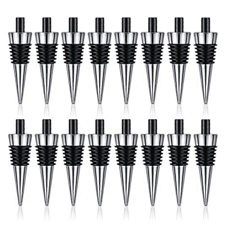 Set 16 dopuri metalice reutilizabile pentru vin, argintii, 2x7.5cm