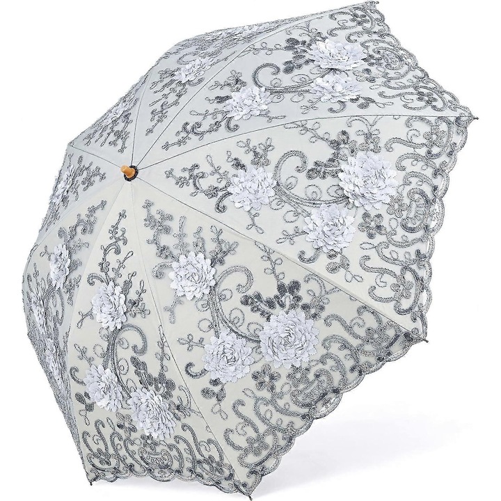 Umbrela de dantela, design vintage, protectie UV, gri, 70cm diametru, set pentru nunta si sedinte foto