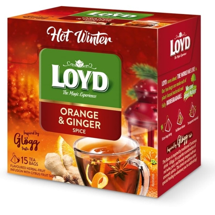 Ceai Orange & Ginger spice, 15 pliculete, Loyd
