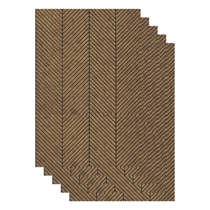 Set 5 panouri decorative, riflaj, polimer rigid,260x30x0.5cm, maro