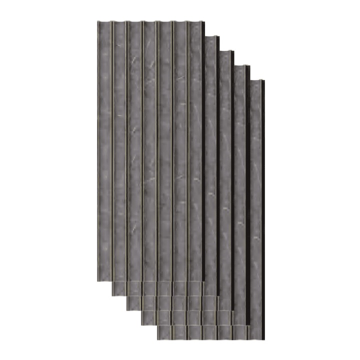 Set 5 panouri decorative, riflaj, polimer rigid,260x20x1cm, gri model