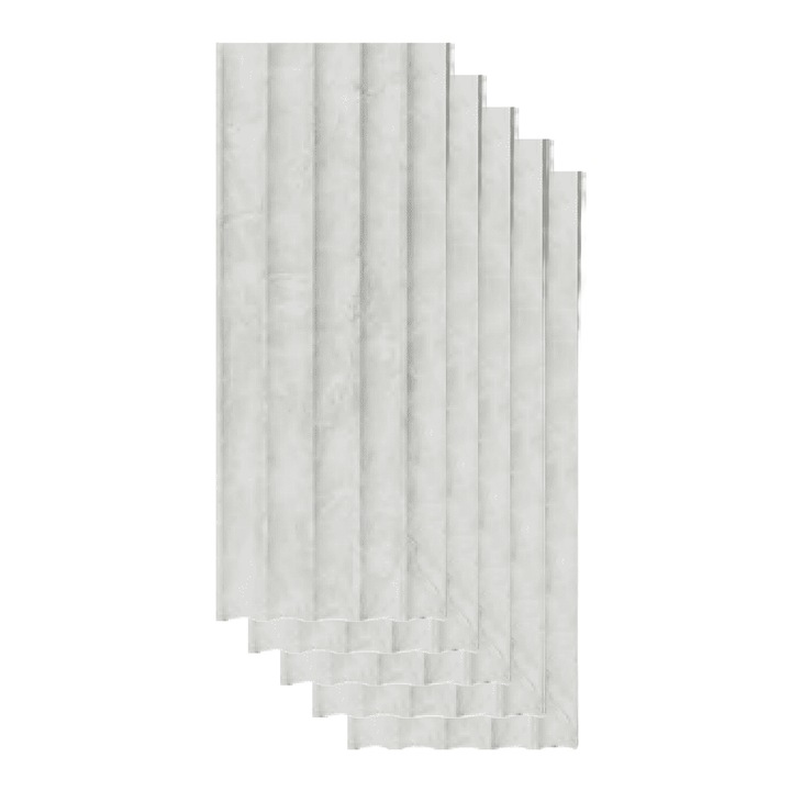 Set 5 panouri decorative, riflaj, polimer rigid 260x15x1.2 cm, alb
