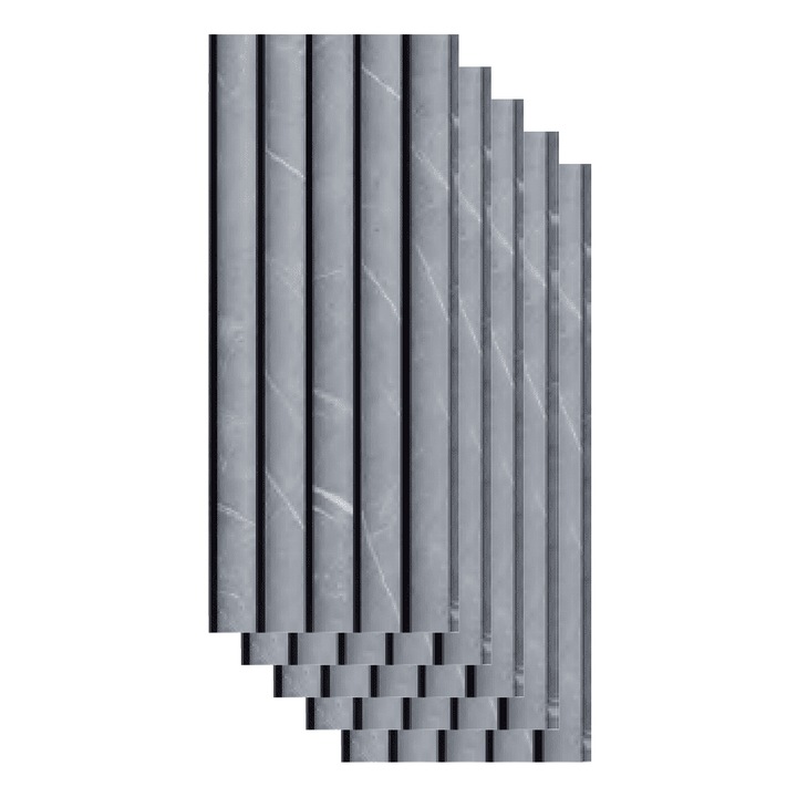 Set 5 panouri decorative, riflaj, polimer rigid 260x15x1.2 cm, gri