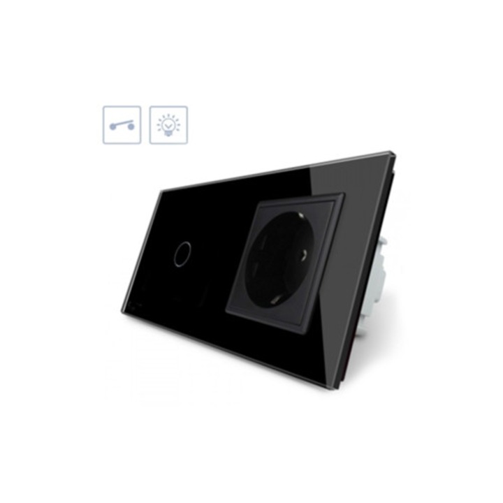 Érintőkapcsoló 1 Gomb + 1 Elülső Aljzat Fekete