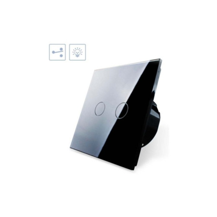 Fekete érintős dupla kapcsoló előlap