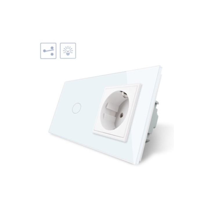 Érintőkapcsoló 1 Gomb + 1 Elülső Aljzat Fehér