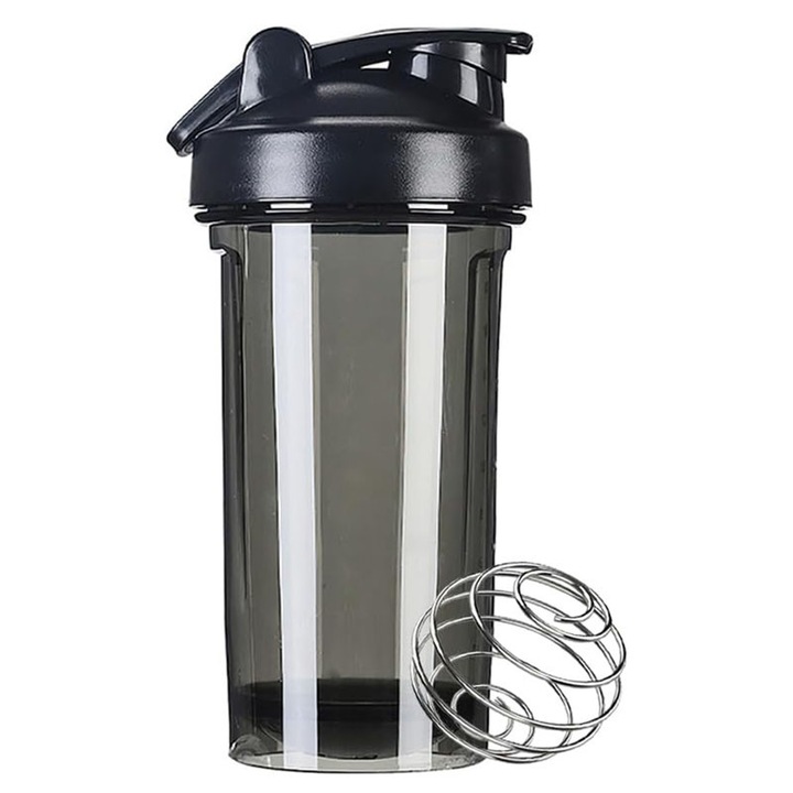 Shaker, BOMSTOM, 500 ml, fehérjekeverékhez, mérőpohár az oldalán, szivárgásmentes, mosogatógépben mosható, PP anyag, BPA MENTES, fekete