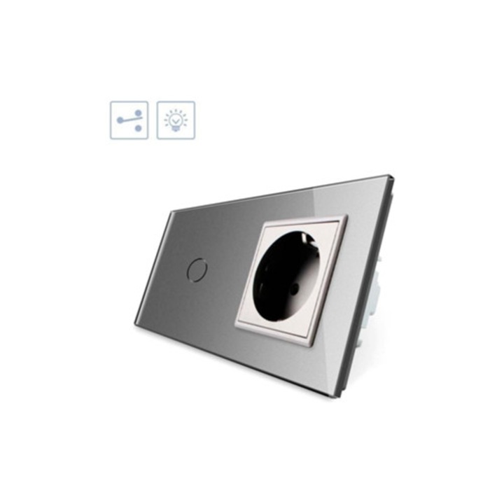 Érintőkapcsoló 1 Gomb + 1 Elülső Aljzat Szürke