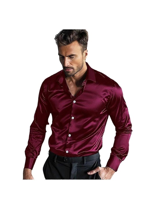 Férfi ing, poliészter, hosszú ujjú, bordó