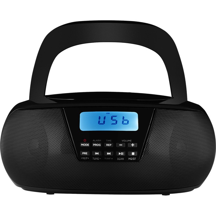 Radio CD Player ECG CDR 550, 2 x 1.5 W RMS, tuner FM cu memorie 40 de posturi, USB, negru