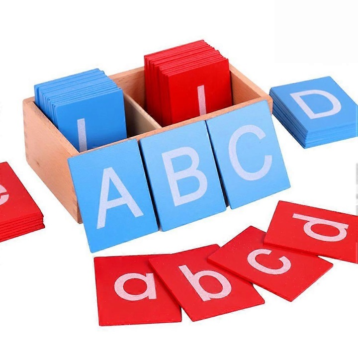 Tabla de litere pentru copii, set cu cutie din lemn, 7x9cm, 23x12x8.5cm