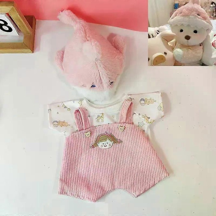 Jucarie de plus, 30cm, urs handmade, costum schimbabil, roz