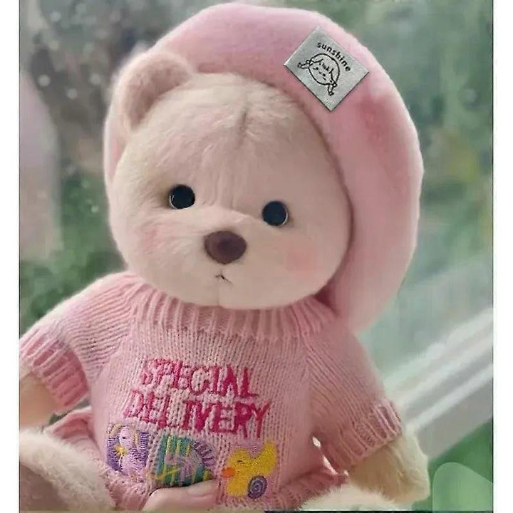 Jucarie de plus, 30cm, ursulet handmade, costum schimbabil, roz, pentru cadou de Craciun