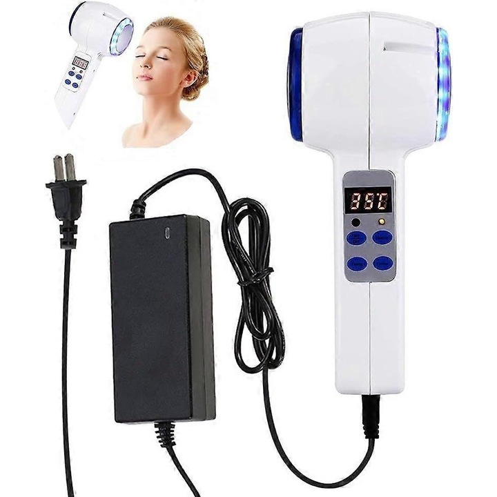 Aparat de masaj cu capete duble, masaj cu vibrații, tratament termic și rece, alb