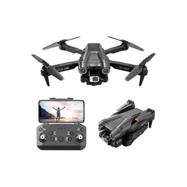 Drone I3 Pro, camera duala 4K, 3 baterii, negru