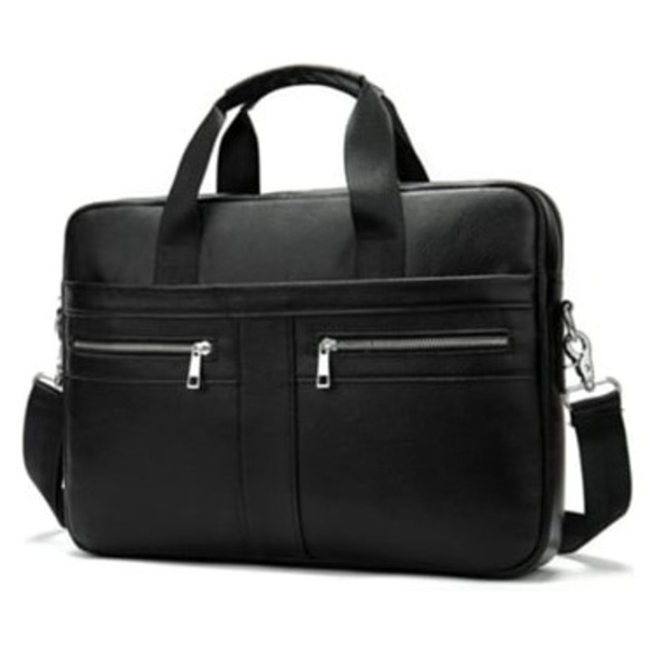 Férfi fekete valódi bőr messenger táska laptophoz