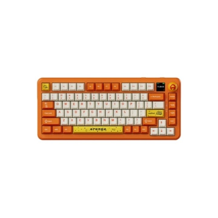 Tastatura mecanica AJAZZ AK820 MAX RGB, portocalie, alba, cu trei moduri cu afisaj