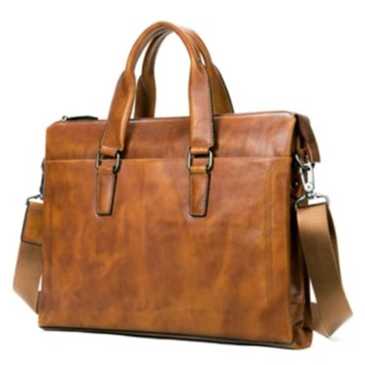 Geanta de umar pentru barbati, din piele naturala, impermeabila, vintage, maro