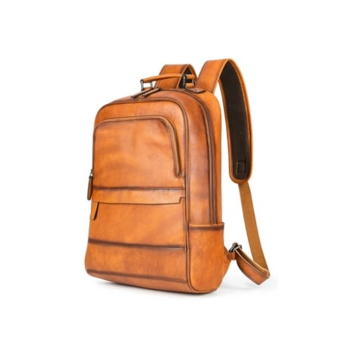 Rucsac din piele naturala pentru barbati, rucsac vintage pentru laptop, maro, dimensiuni mari