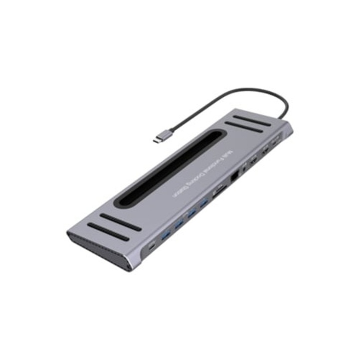 Hub USB-C Zruxe HB 165, 12 az 1-ben, multifunkcionális adapter, 3.5mm audio, HDMI