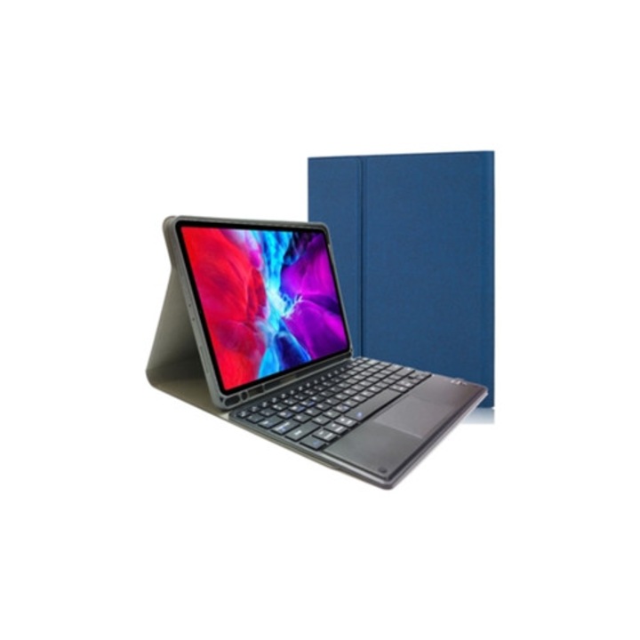 Husa cu tastatura si panou tactil, detasabila, pentru iPad Pro 12.9, albastra