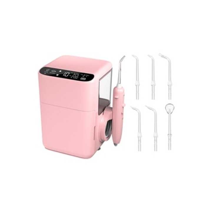Irigator bucal electric, 5 duze, impermeabil IPX5, indepartator de placa si tartru, roz
