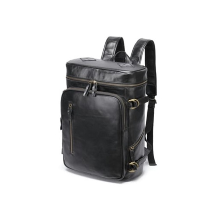 Rucsac din piele naturala vintage pentru barbati, rucsac de calatorie pentru laptop, negru