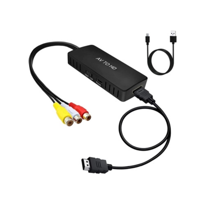 Adaptor RCA AV Composite CVBS la HDMI 1080p, pentru PC, TV, Wii, Xbox, set