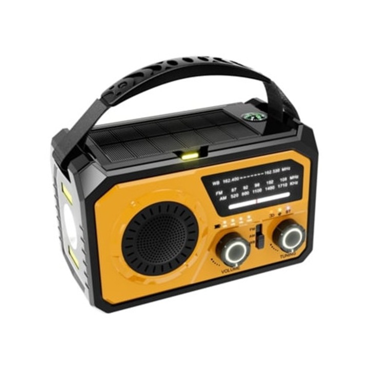 Radio portabil H21, solar, Bluetooth 5.3, flashlight, galben, 16000 mAh