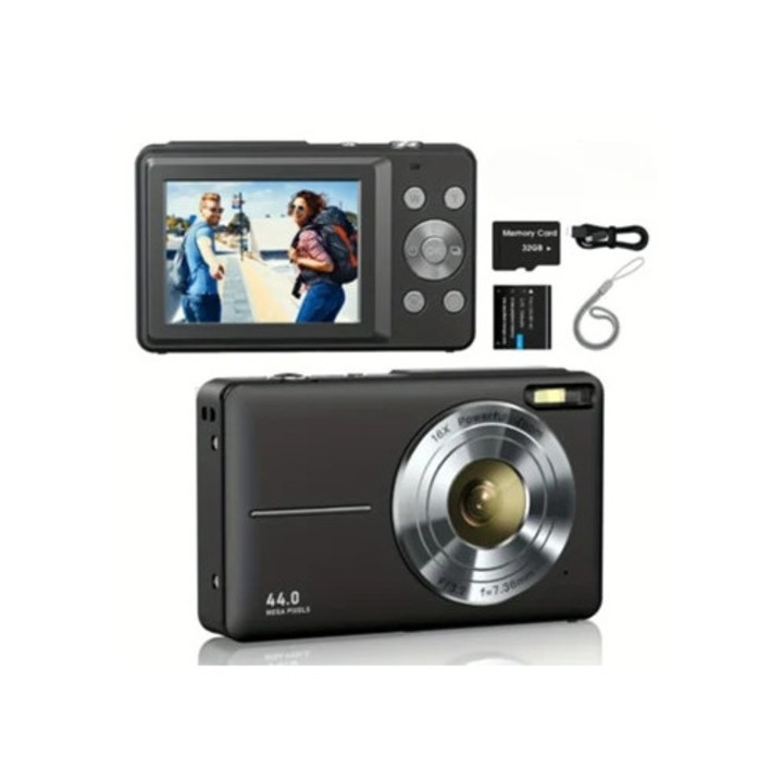 Camera foto compacta Eifson 44 Mp, card 32 Gb, culoare neagra