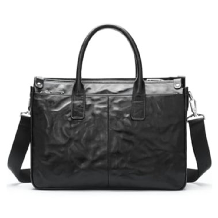 Férfi bőr válltáska, nagy kapacitású, fekete, laptophoz