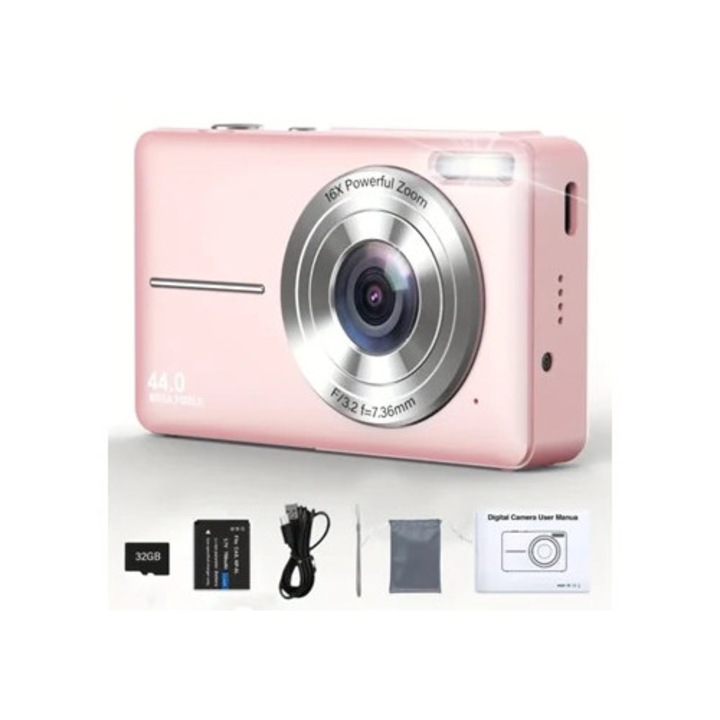 Camera digitala compacta, 1080p, DC403, roz