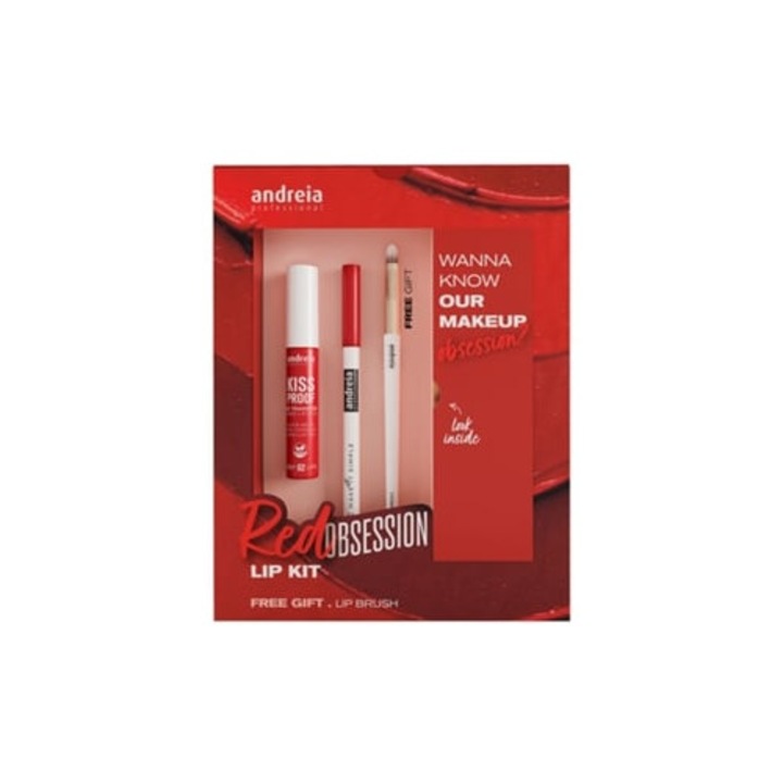 Комплект червило, молив за устни и четка Red Obsession, Andreia